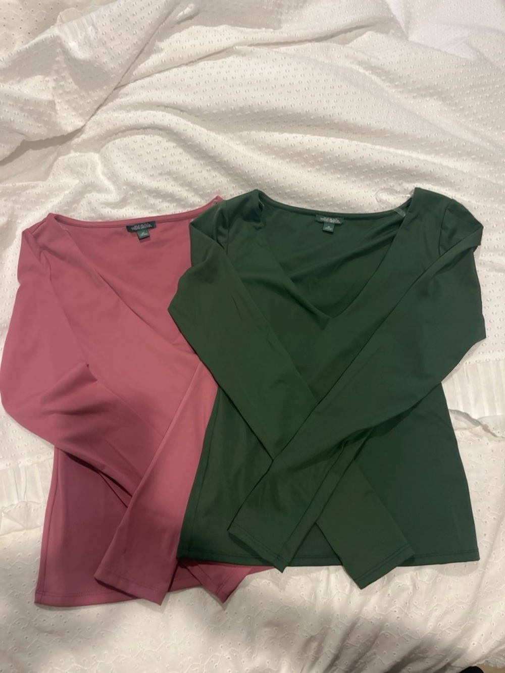 Long Sleeve V-Neck Top - Pink & Dark Green